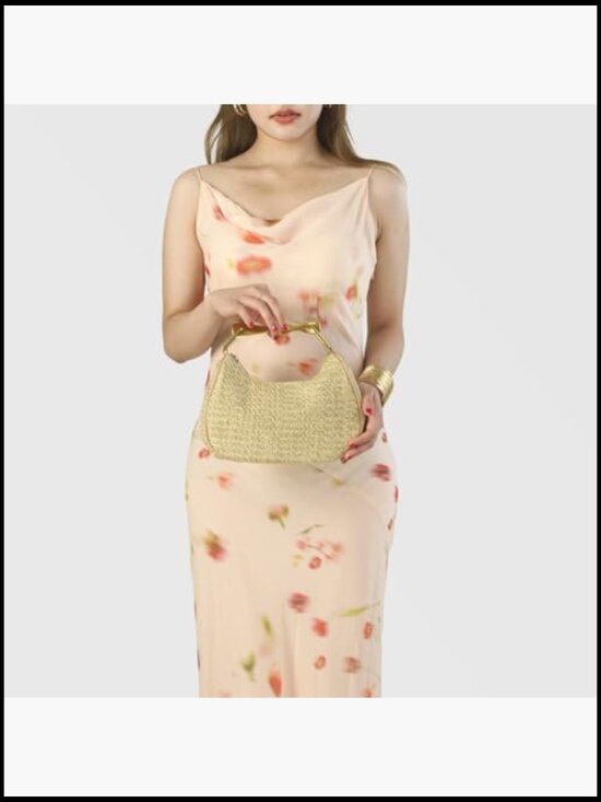 Boho Chic Woven Straw Hobo Tote Handbag Mini Summer Beach Purse - Picture 6 of 7